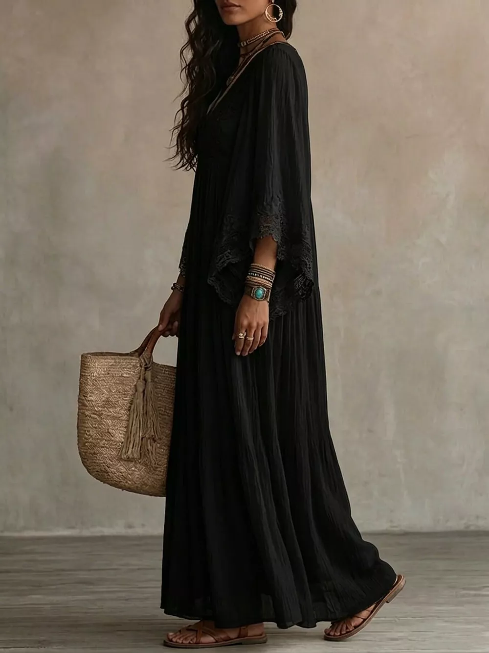 Lace Trim V-Neck Maxi Dress, image 12