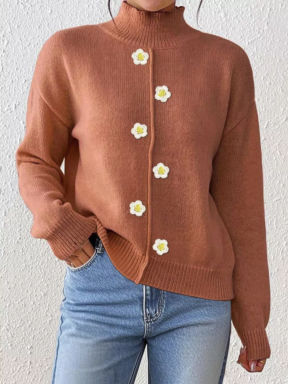 Floral Applique Turtleneck Sweater, image 15