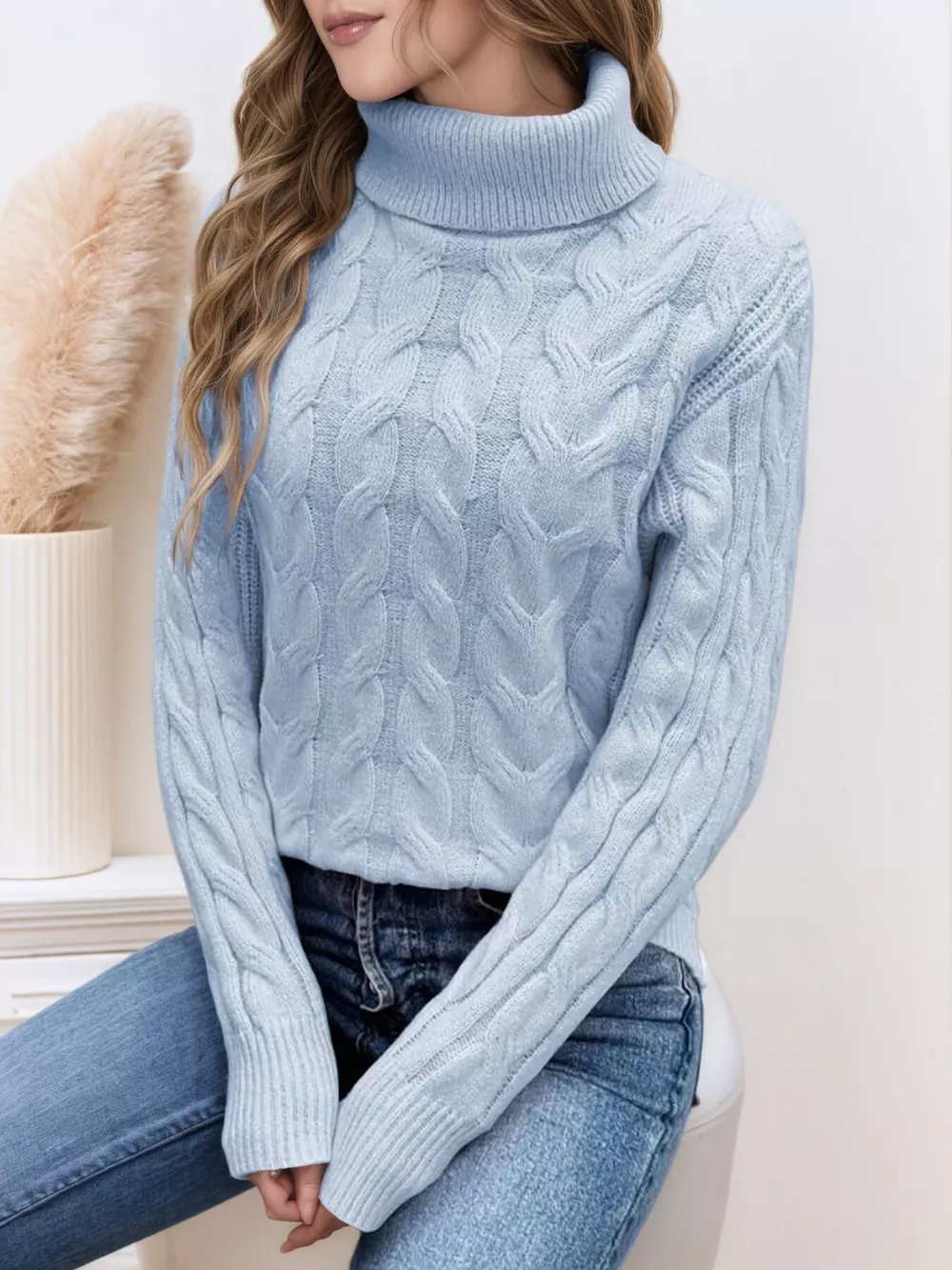 Cable-Knit Turtleneck Sweater, image 6