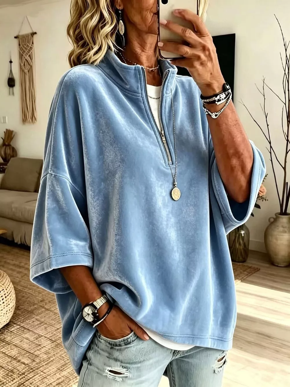 Full Size Velvet Quarter-Zip Sweatshirt Plus Size, image 7