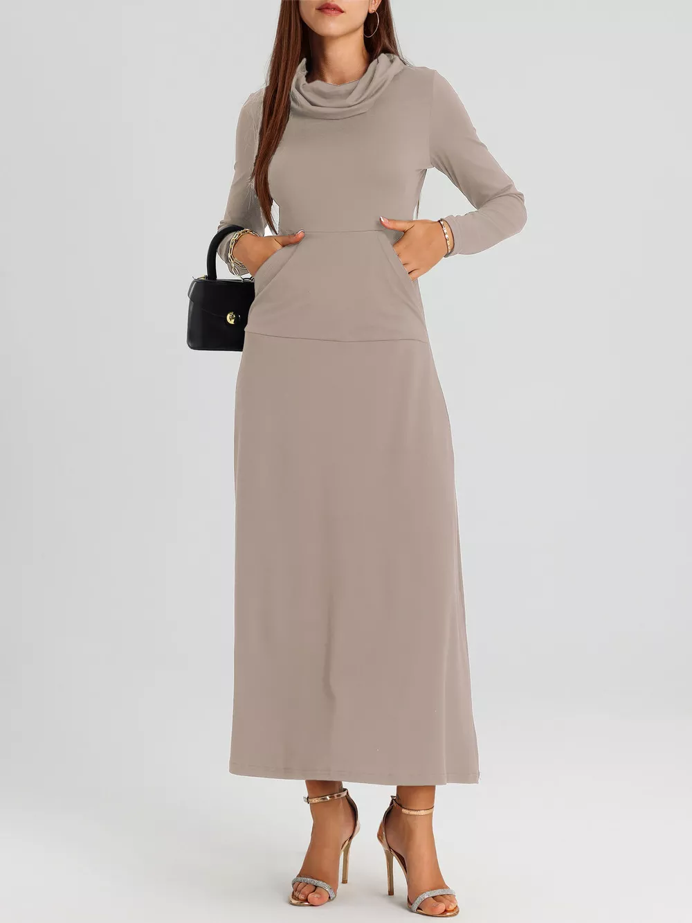 Cowl Neck Long Sleeve Midi Dress, image 17