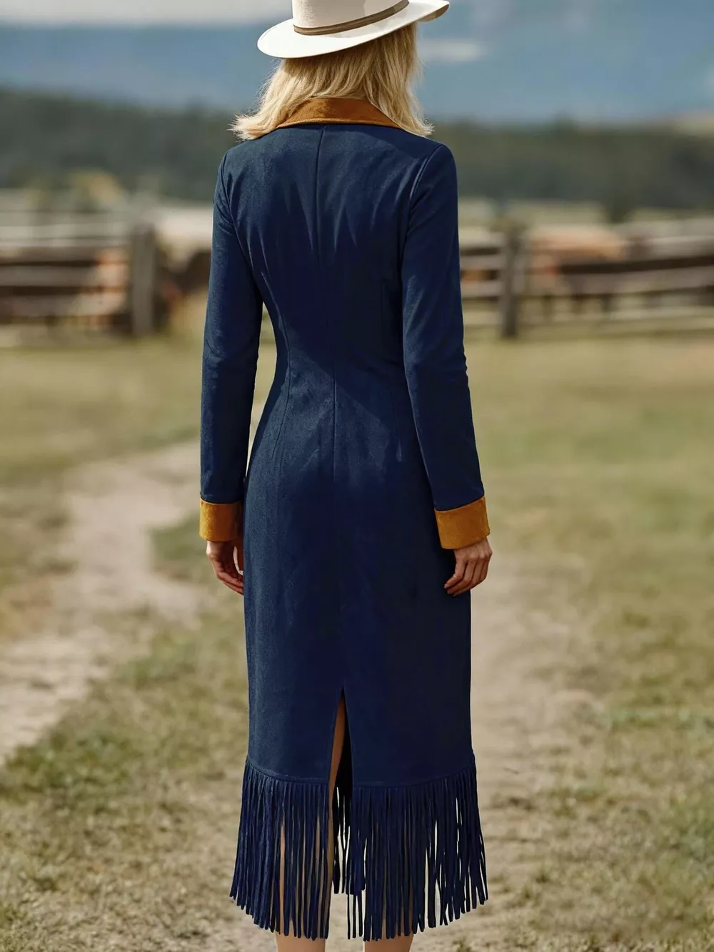 Full Size Fringe Hem Zip Front Midi Dress Plus Size, image 3