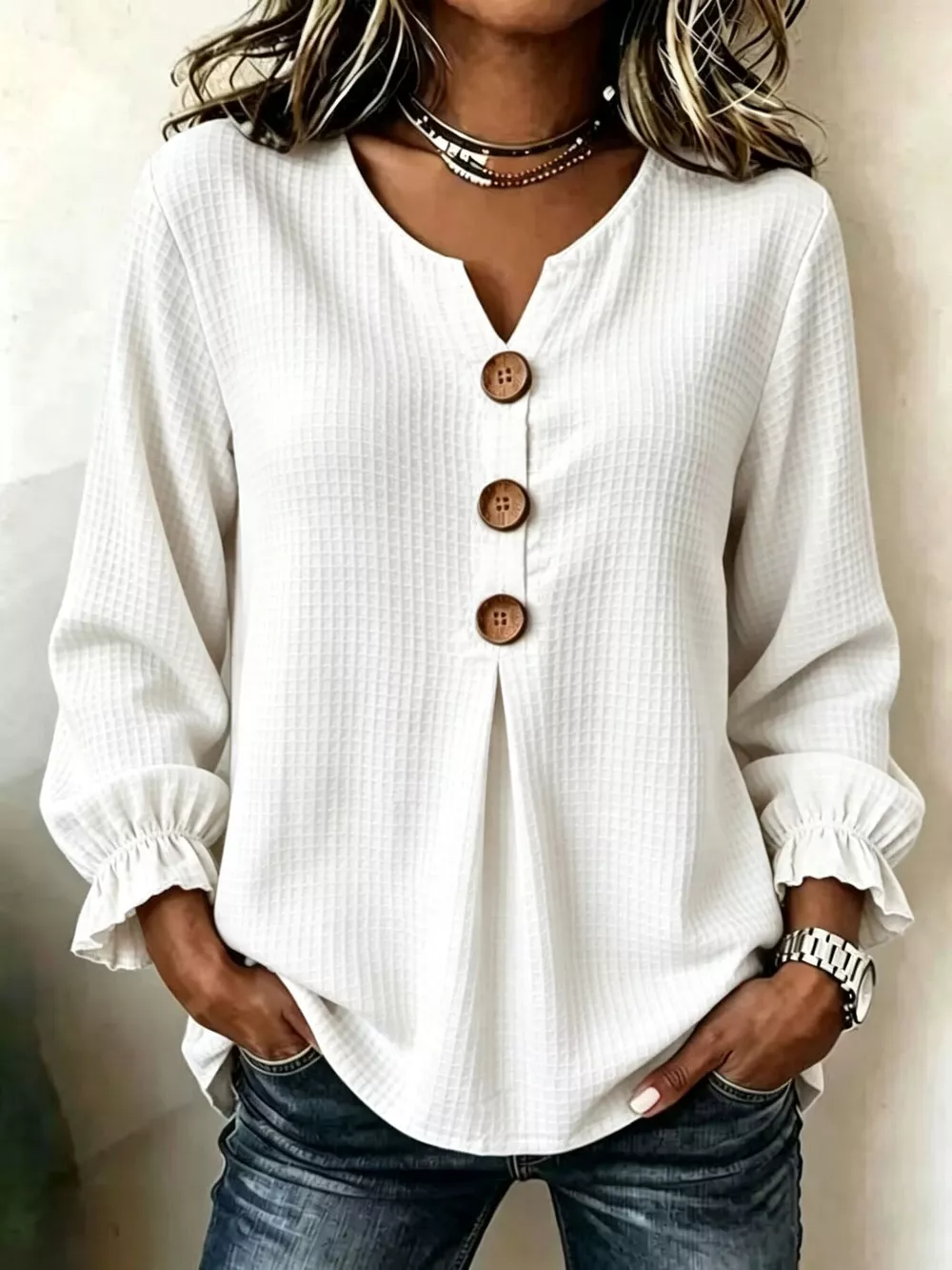 Waffle Knit Long Sleeve Top, image 15