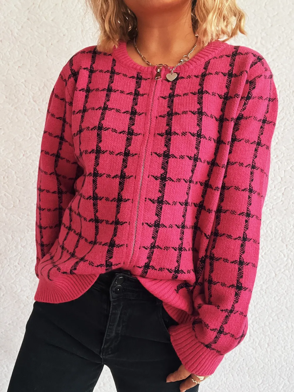 Plaid Pattern Zip Up Cardigan, image 27