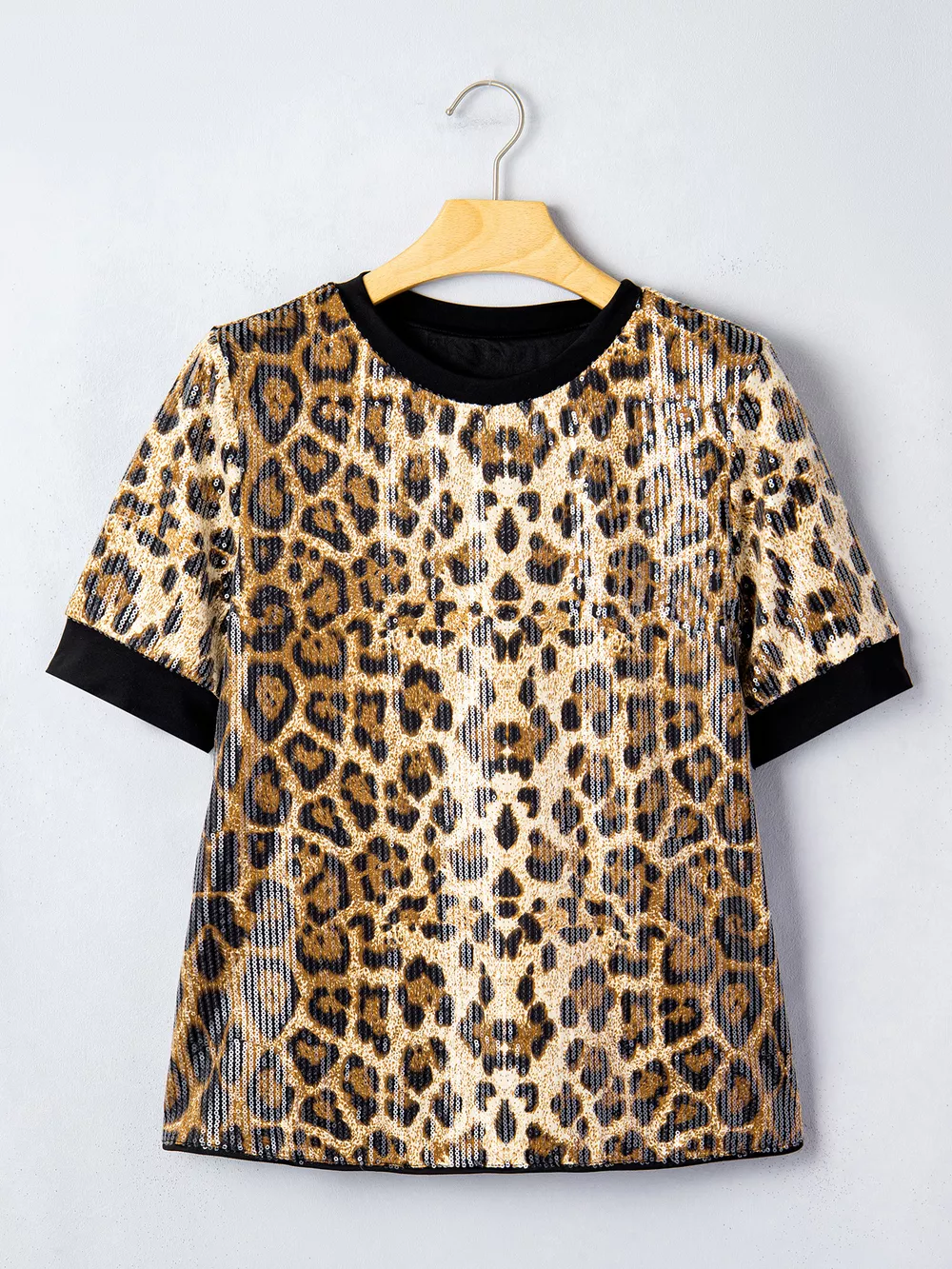 Sequin Leopard Pattern Short Sleeve Top, image 8