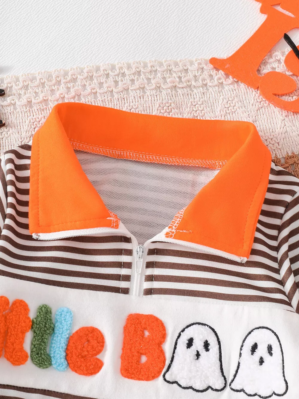 Children's Little Boo Halloween Striped Quarter-Zip Sweatshirt, image 2