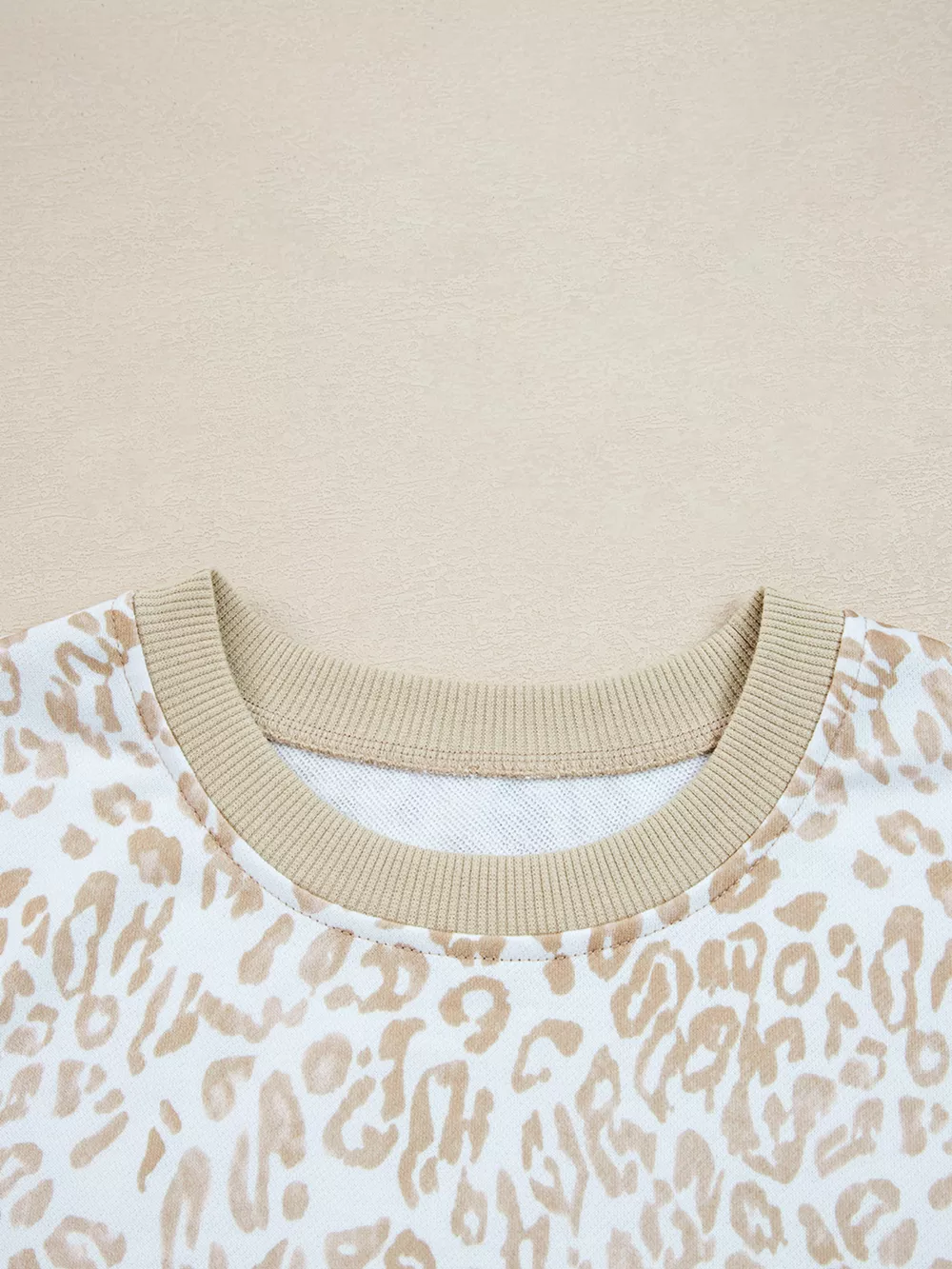 Leopard Ruffle Detail Ribbed Trim Round Neck Sweatshirt, image 6