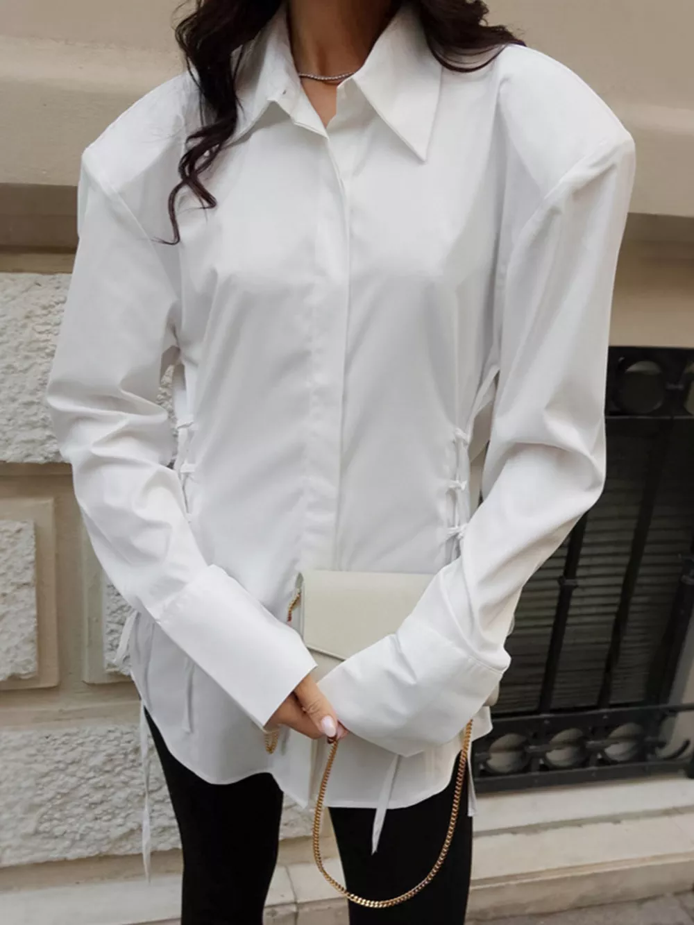 Side Lace Up Button Up Shirt, image 2