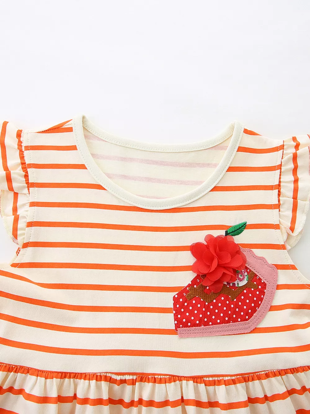 Children's Fruit Embroidered Ruffled Striped Dress, image 3