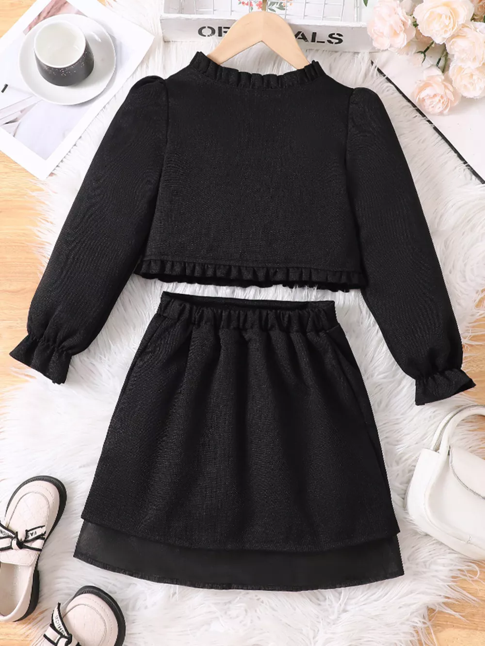 Children's Ruffle Trim Top and Skirt Two-Piece Outfit Set, image 3