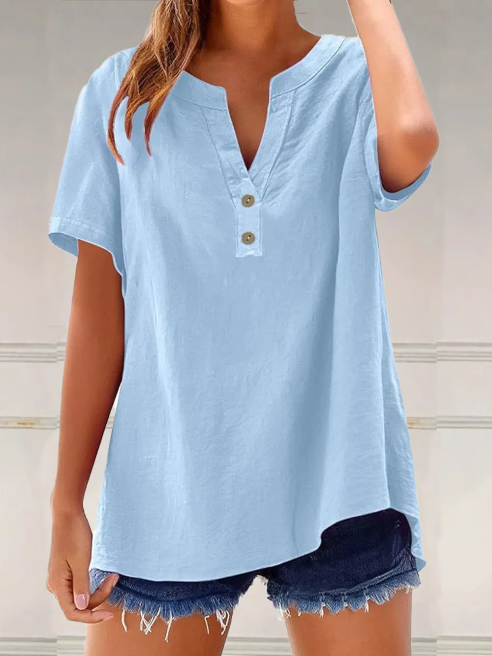 Full Size Notched Short Sleeve Blouse Plus Size, image 2
