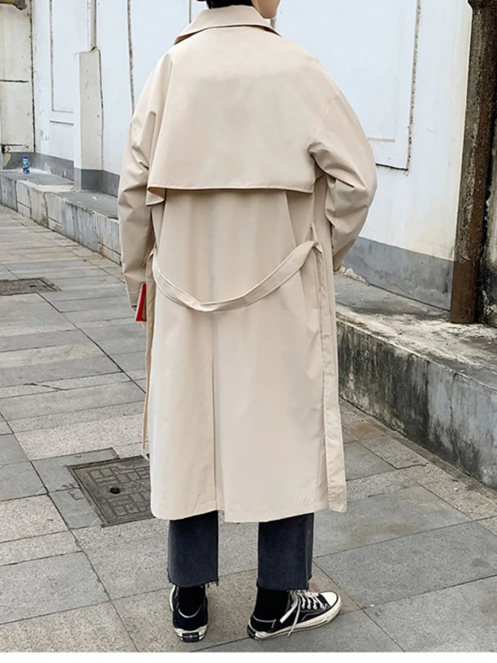 Men's Collared Neck Long Sleeve Double-Breasted Trench Coat, image 5