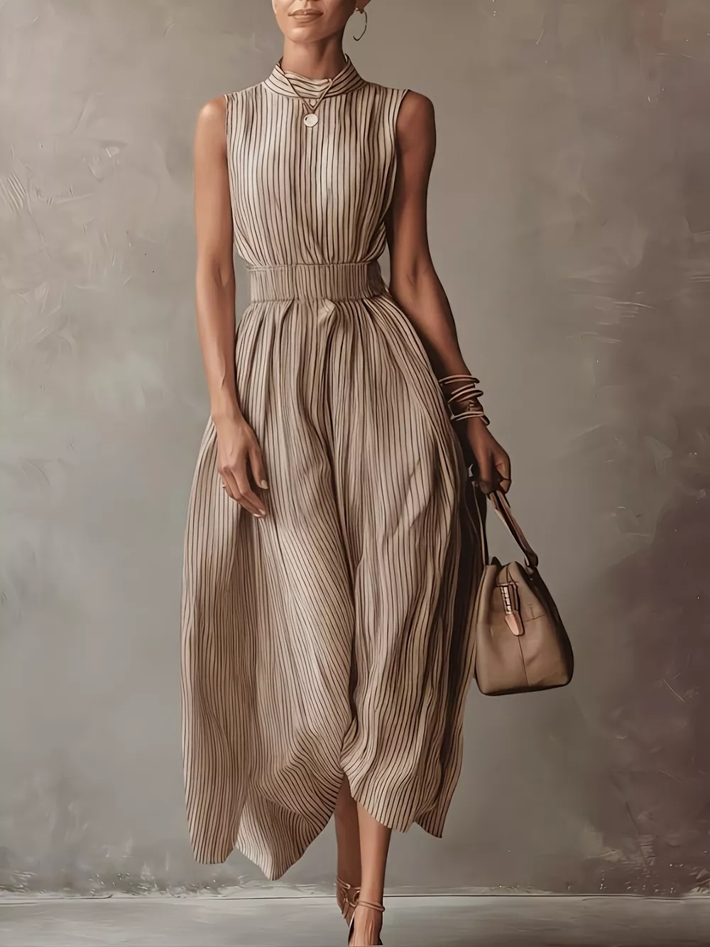 Striped Mock Neck Sleeveless Maxi Dress, image 8
