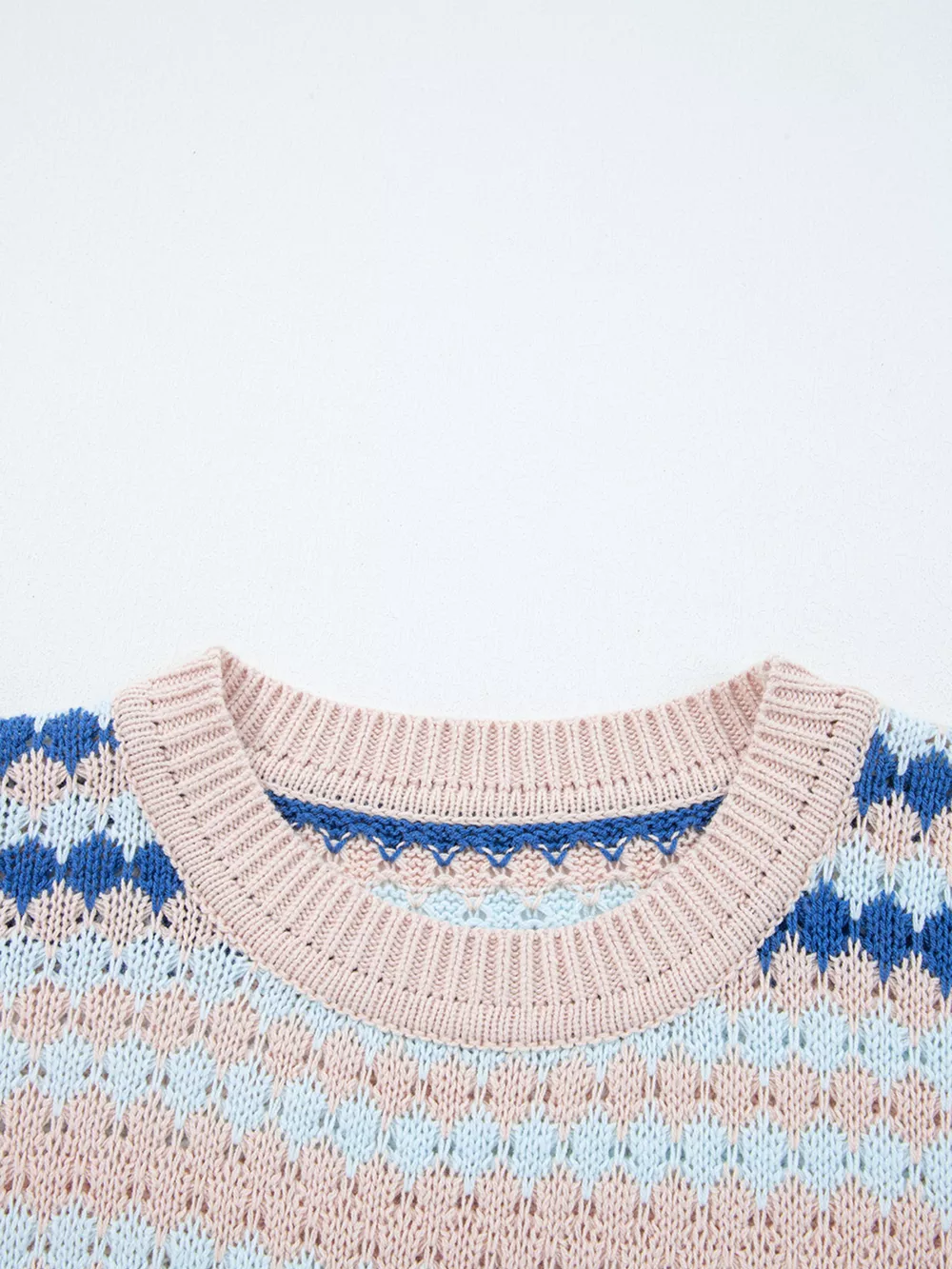 Stripe Eyelet Patterned Drop Shoulder Sweater, image 5