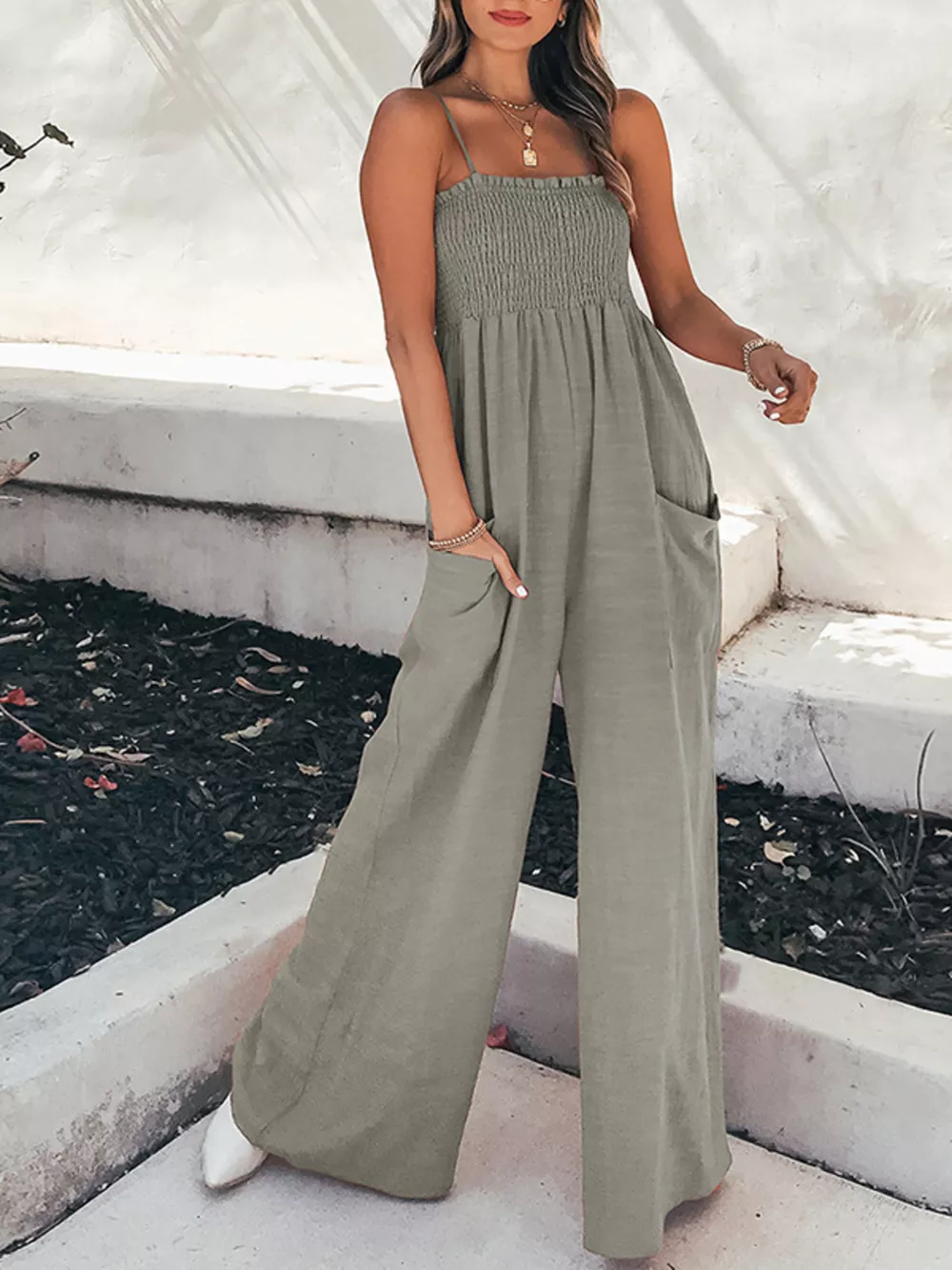 Smocked Wide Leg Jumpsuit, image 8