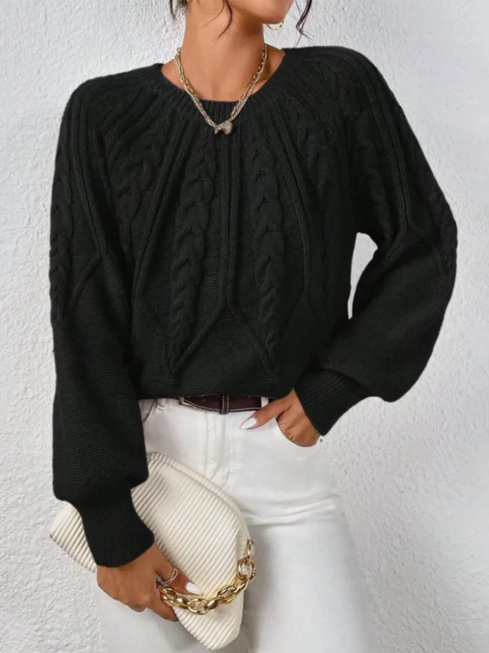 Cable Knit Long Sleeve Sweater, image 11