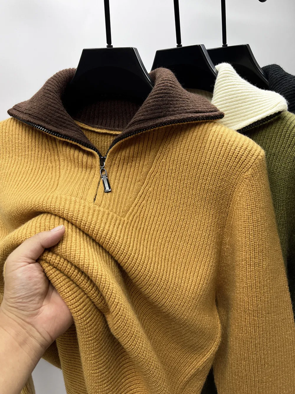 Men's Plus Size Zip Collar Long Sleeve Sweater, image 7