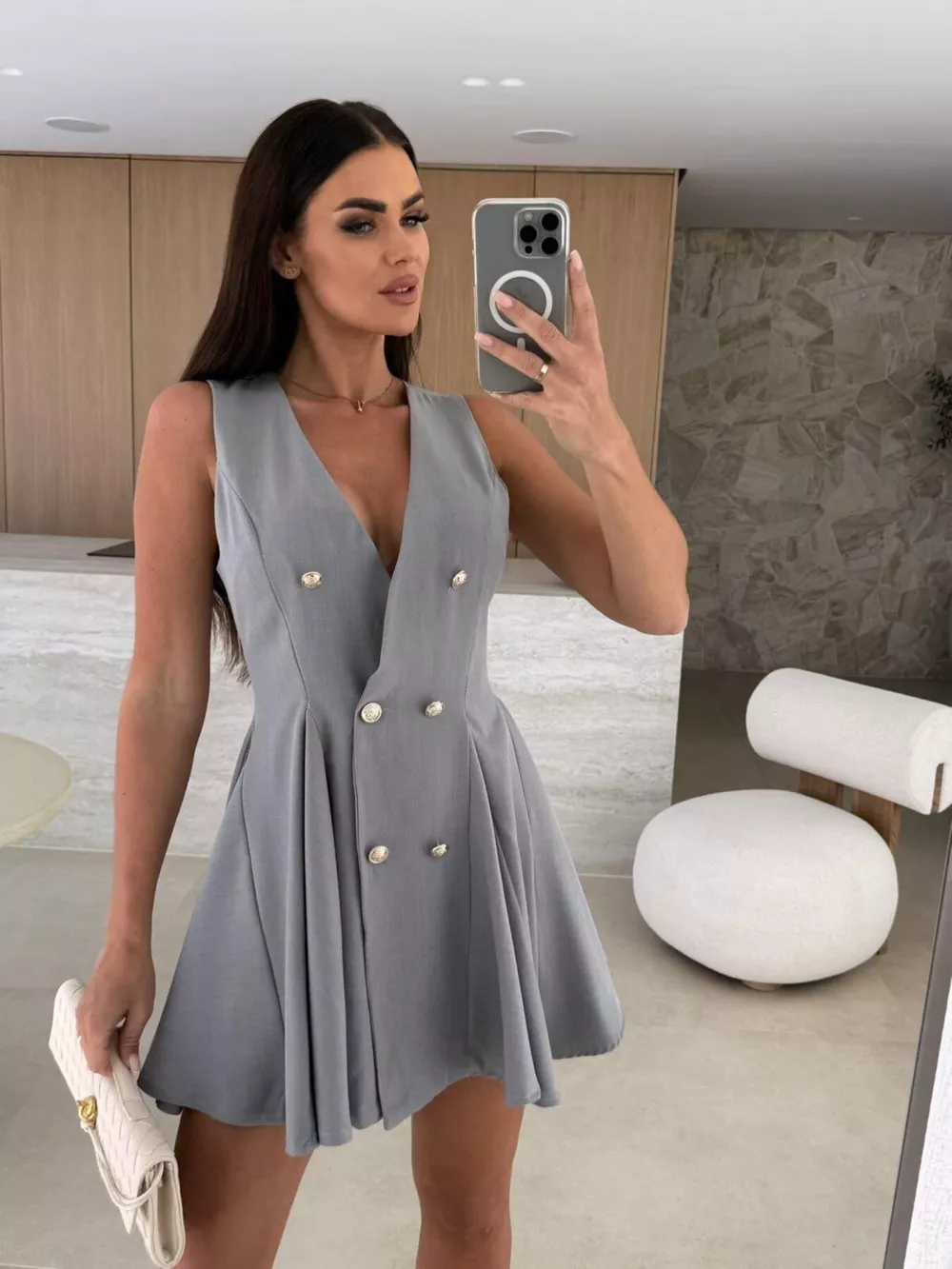 Double-Breasted V-Neck Mini Dress, image 13