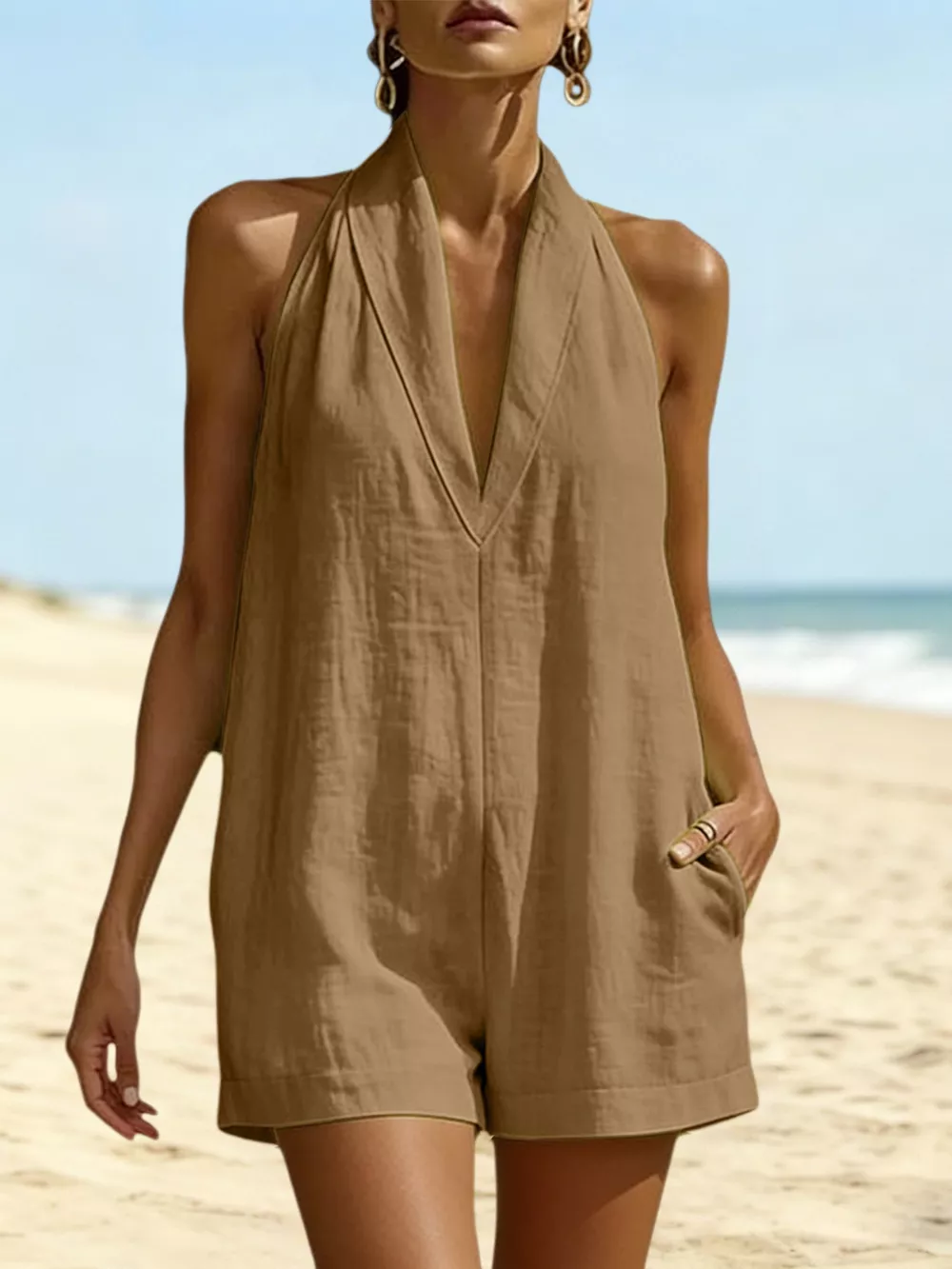 Halter Neck Romper with Pockets, image 9