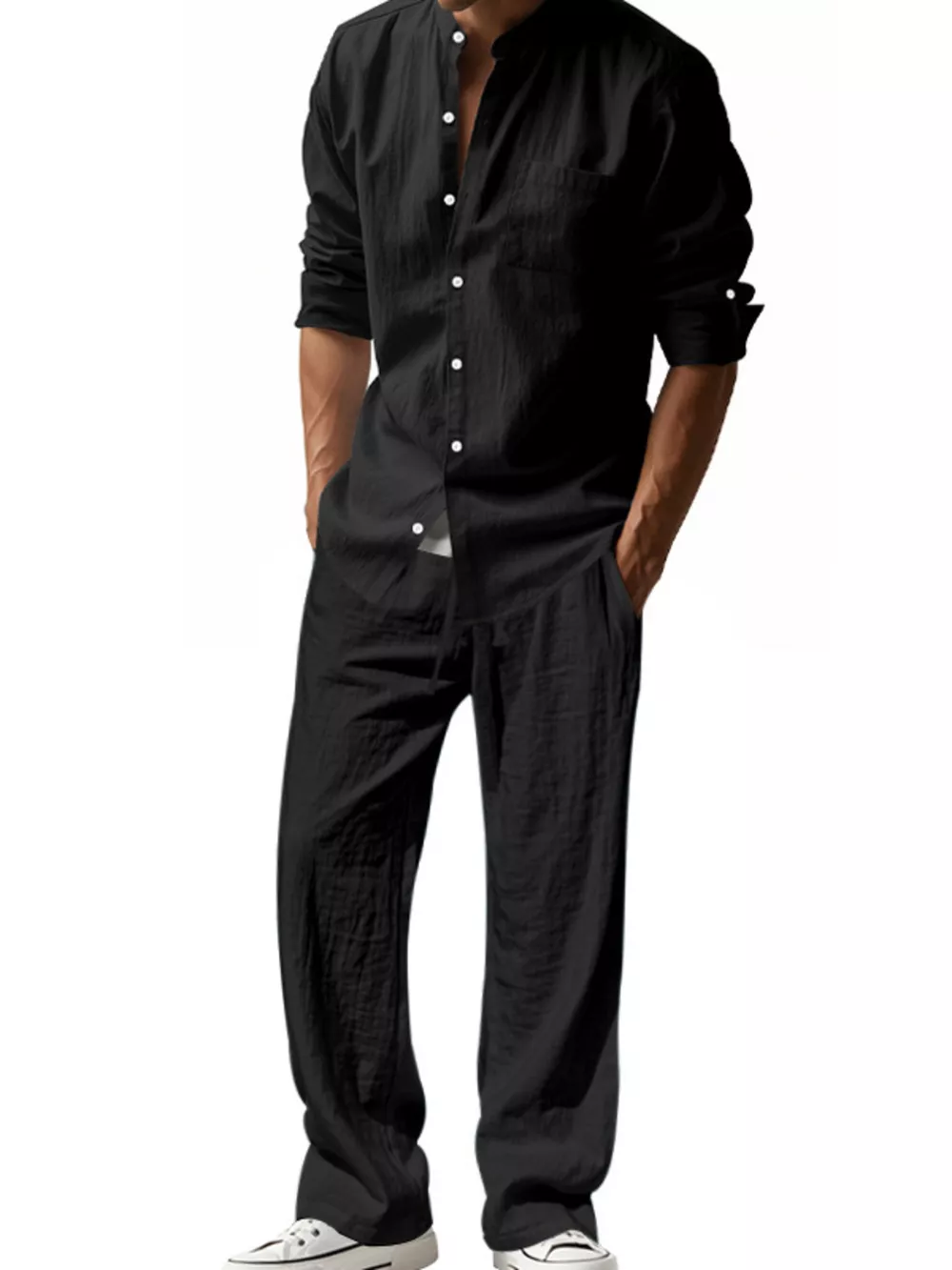 Men's Full Size Button Up Long Sleeve Shirt and Pants Plus Size
