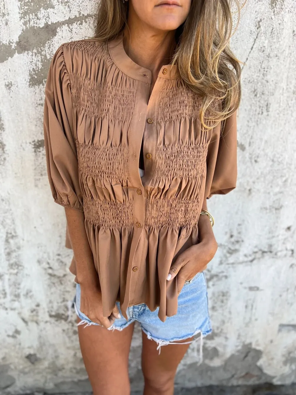 Full Size Smocked Puff Sleeve Blouse Plus Size, image 9