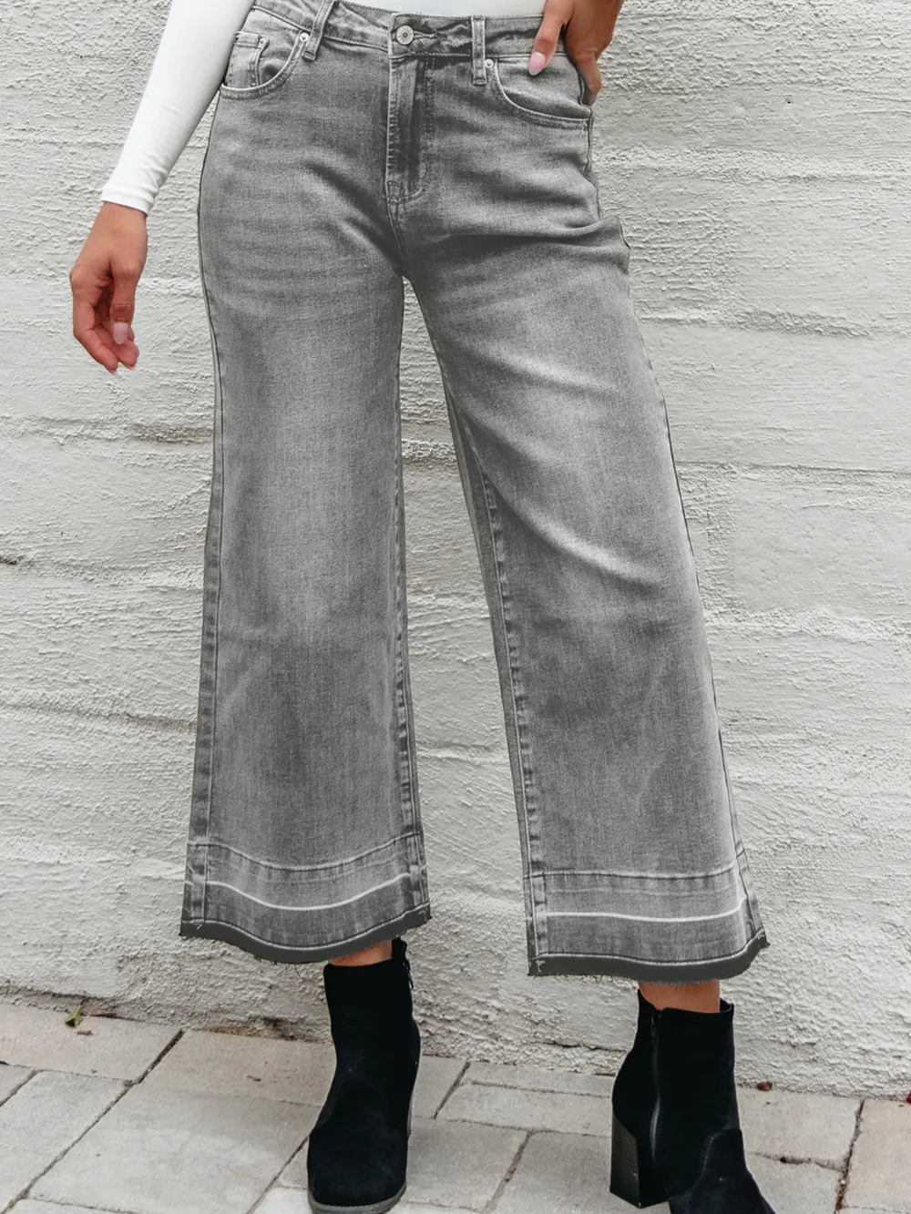 High Waist Wide Leg Washed Jeans, image 6