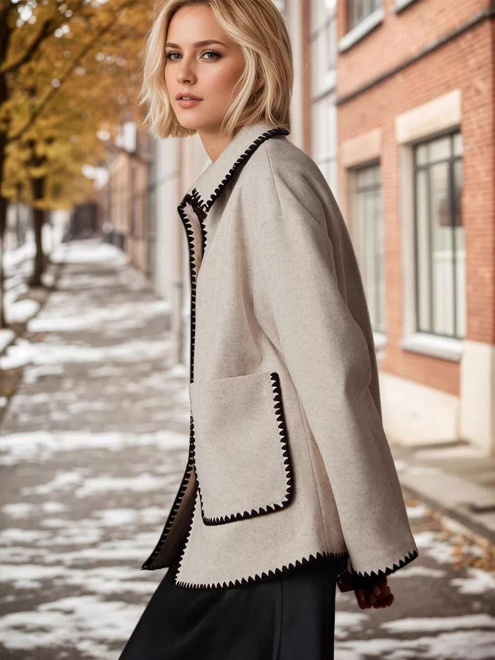 Contrast Trim Drop Shoulder Outerwear, image 3