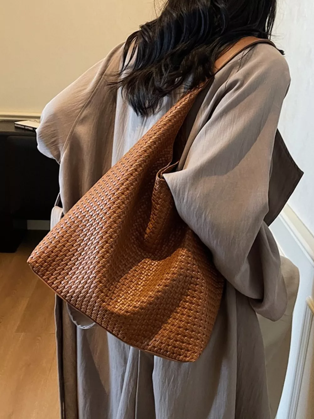 Woven Straw Texture Shoulder Bag, image 8