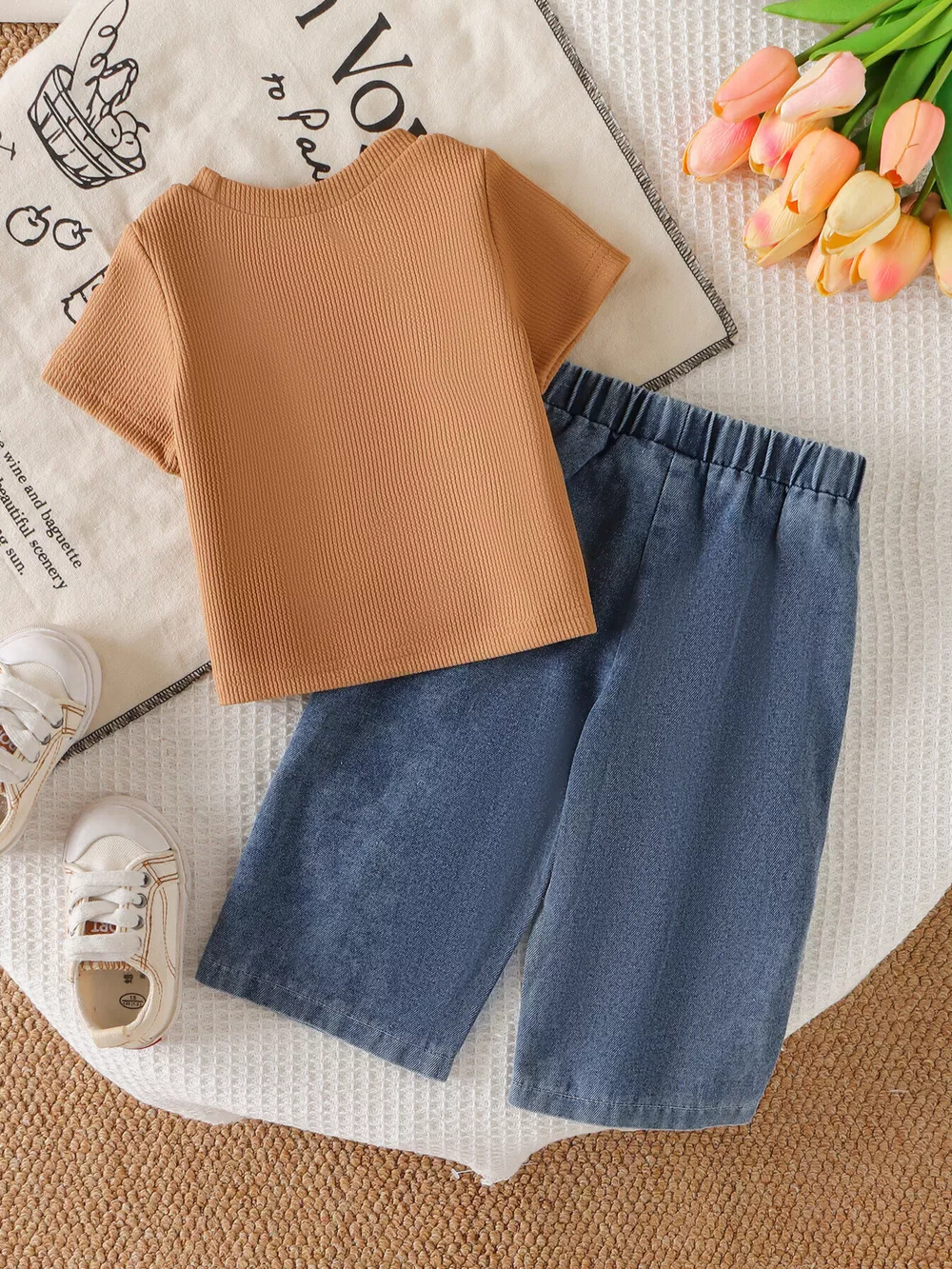 Children's Round Neck Top and Flower Jeans Set, image 7