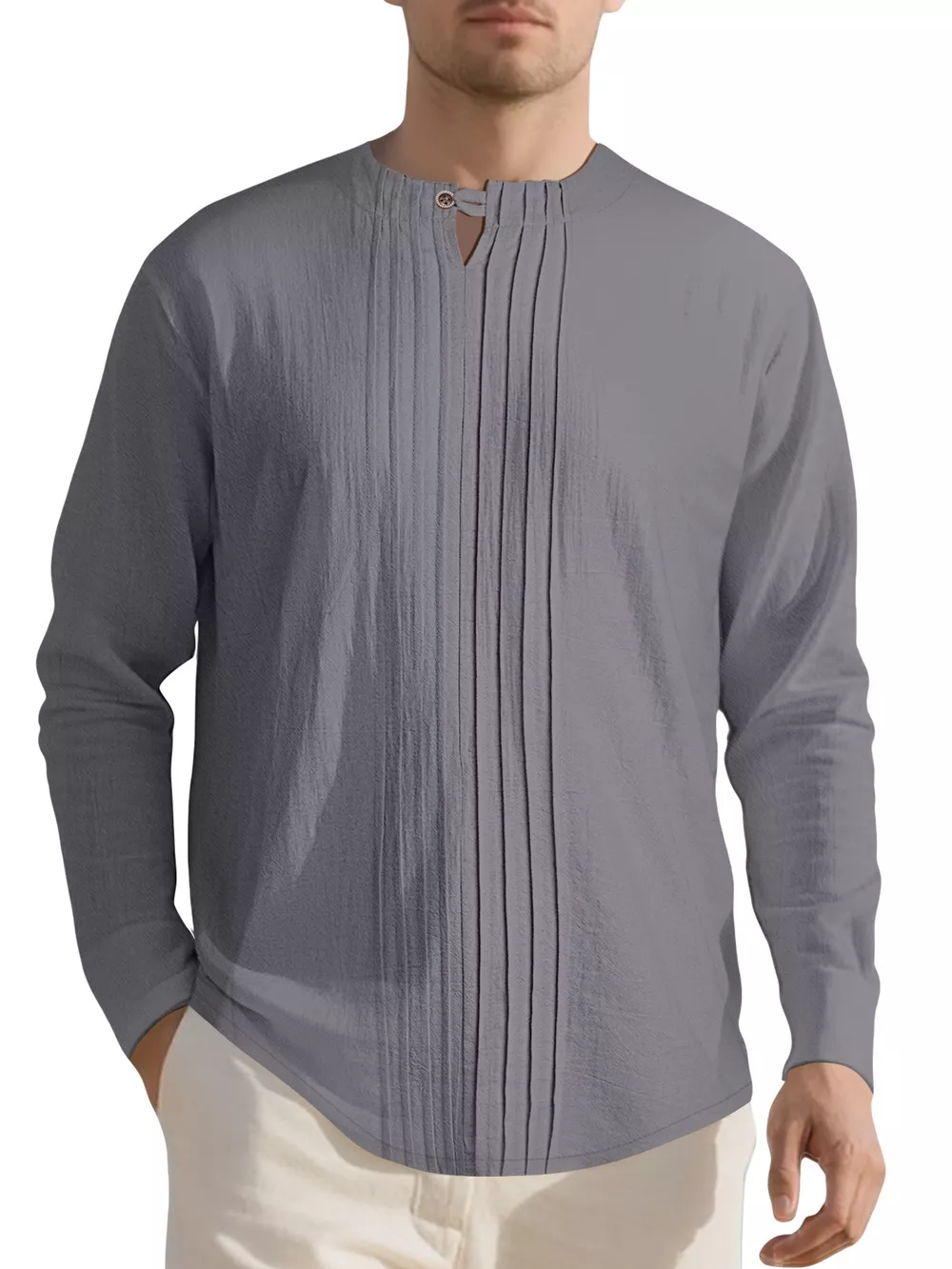 Men's Full Size Casual Pleated Long Sleeve Blouse Plus Size, image 9
