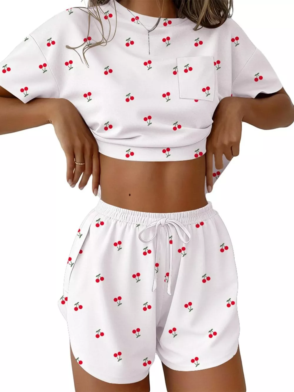 Printed Round Neck Tee and Shorts Set, image 15