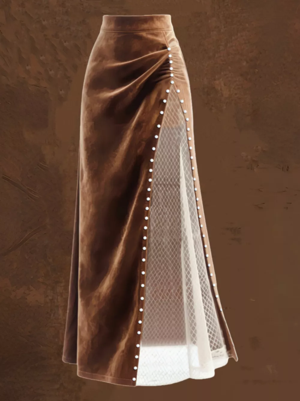 Pearl Trim Slit Maxi Skirt, image 2