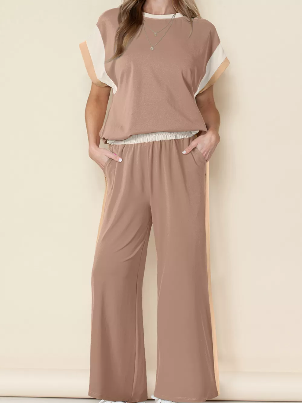 Color Block Detail Casual Two-piece Set