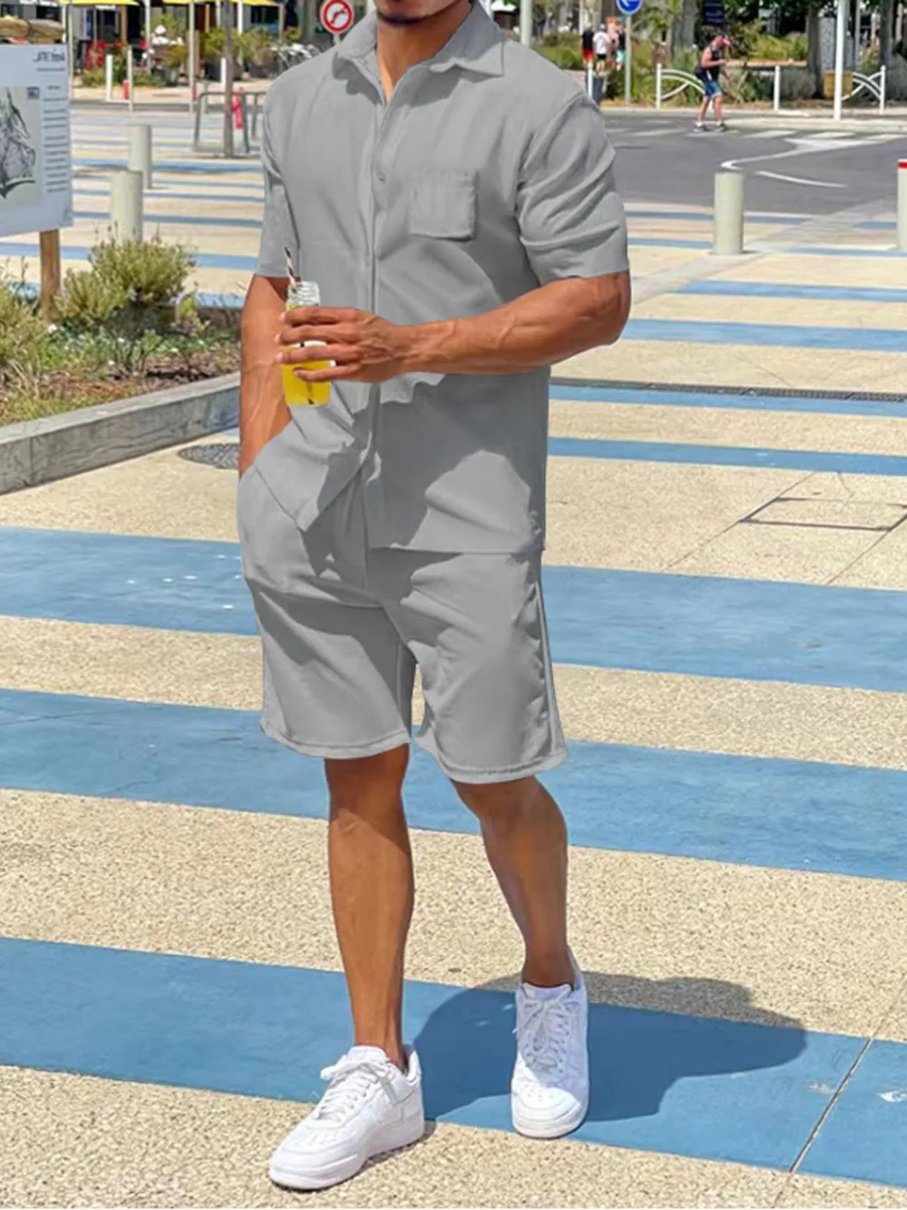 Men's Plus Size Button Up Shirt and Shorts Set, image 6