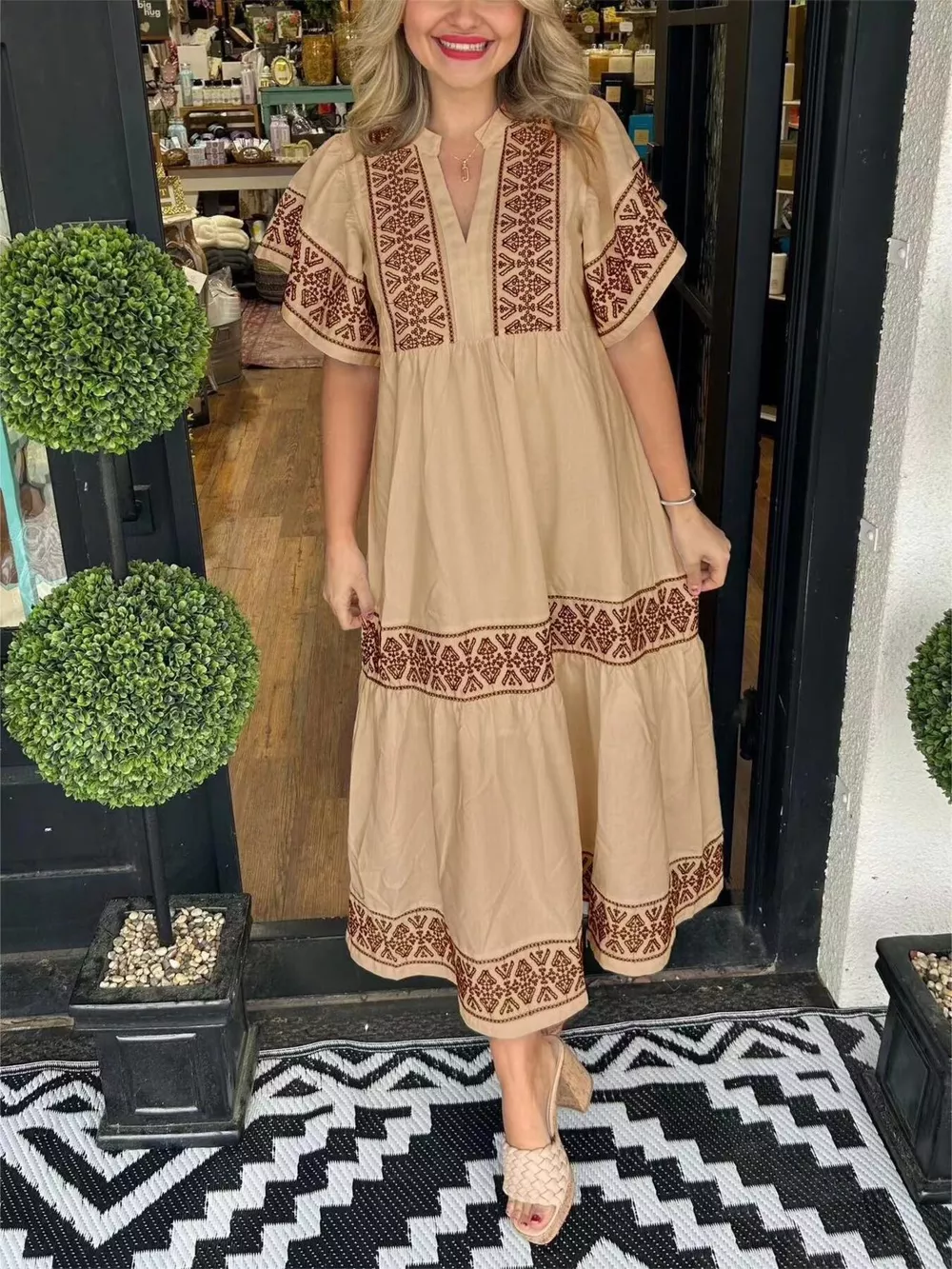 Full Size Geometric Print Midi Dress Plus Size, image 3