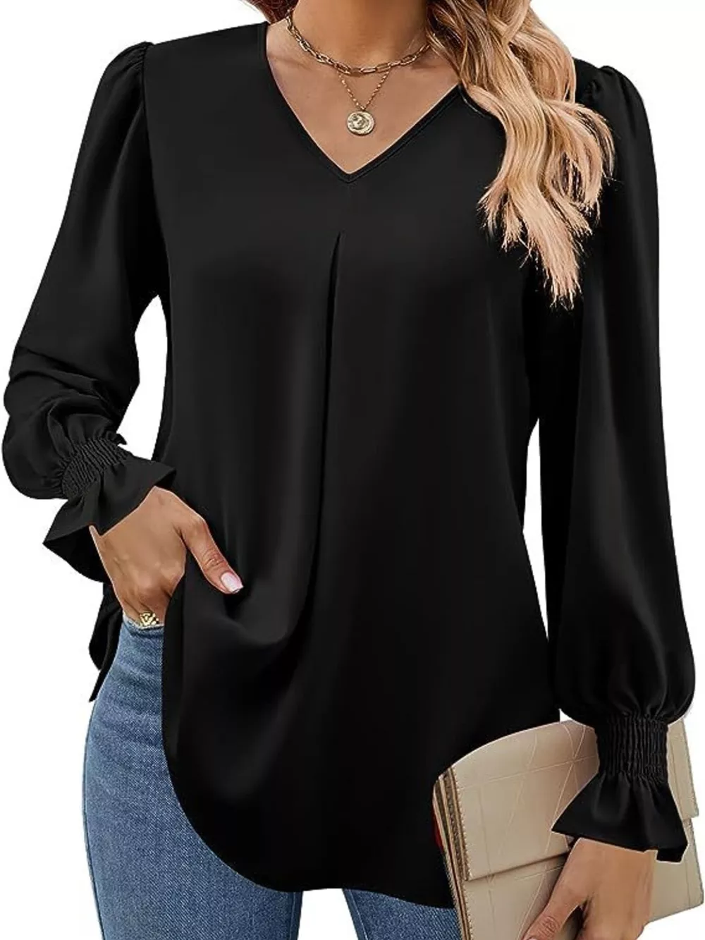 V-Neck Long Sleeve Ruffle Cuff Blouse, image 27