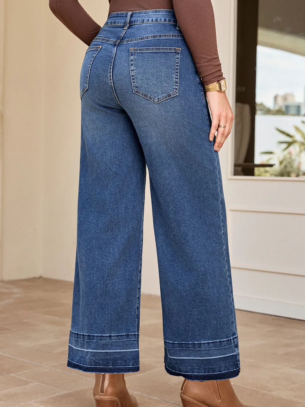 High Waist Wide Leg Washed Jeans, image 7