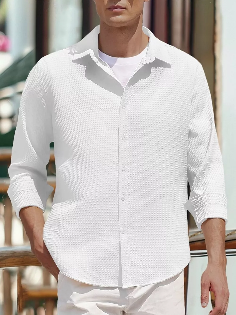 Men's Full Size Waffle Knit Button Up Shirt Plus Size, image 2