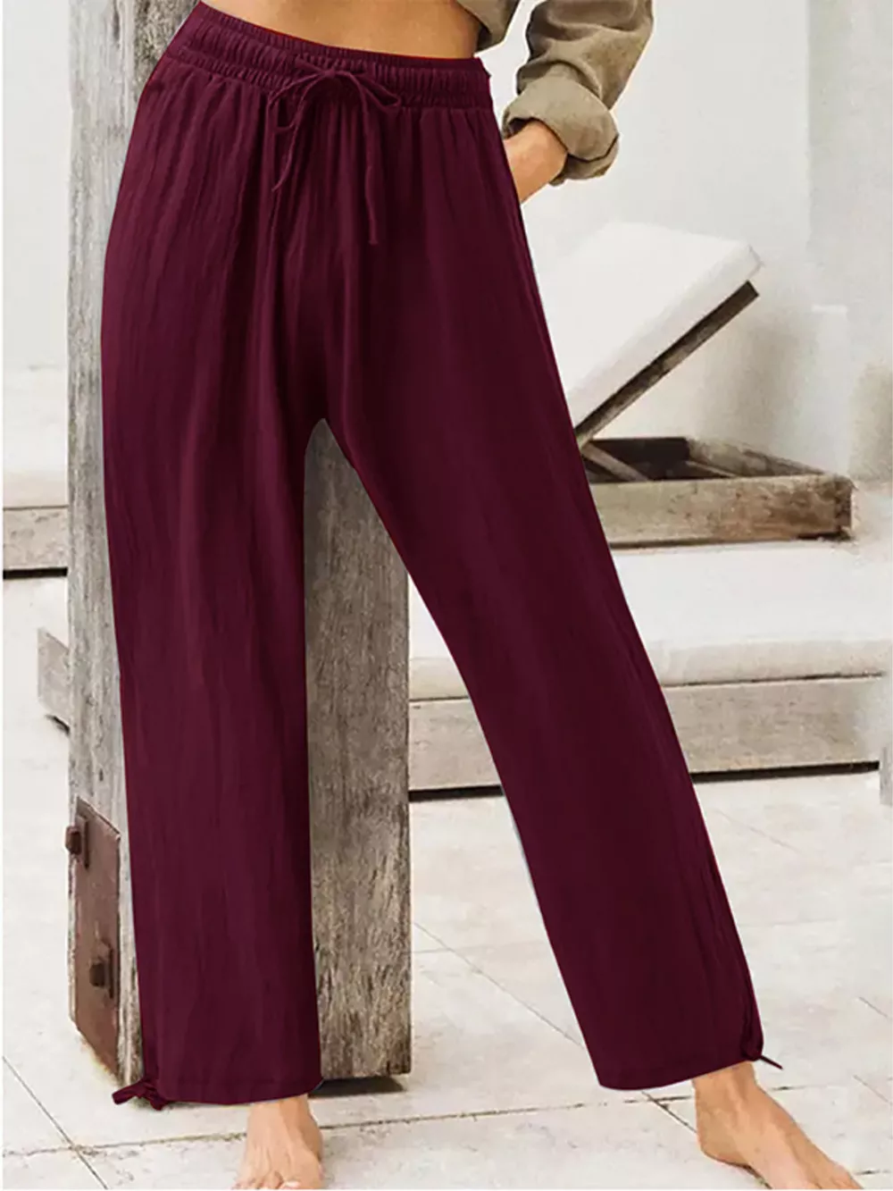 Full Size Casual Drawstring Wide-Leg Pants Plus Size, image 7