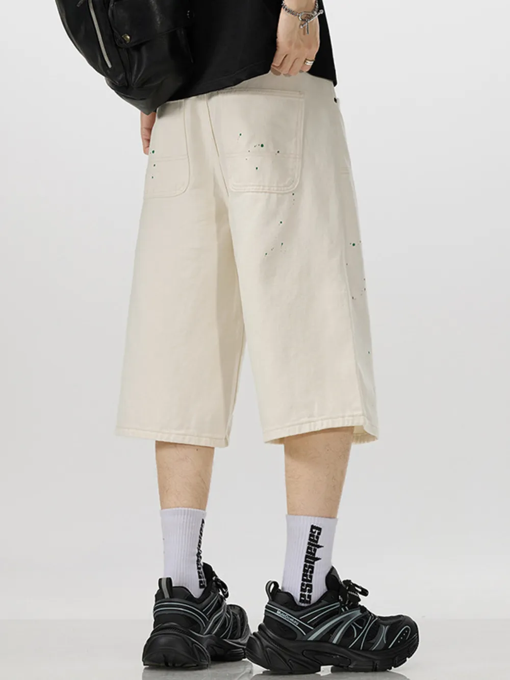Men's Loose-Fit Splatter-Paint Denim Capris, image 2
