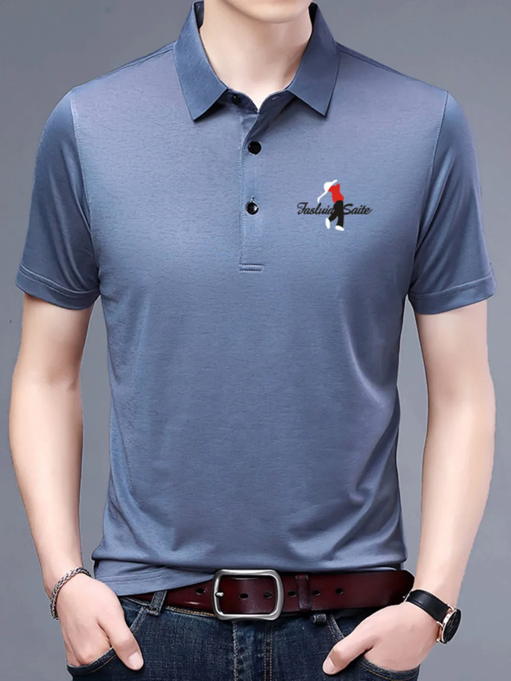 Men's Plus Size Embroidered Detail Short Sleeve Polo, image 7