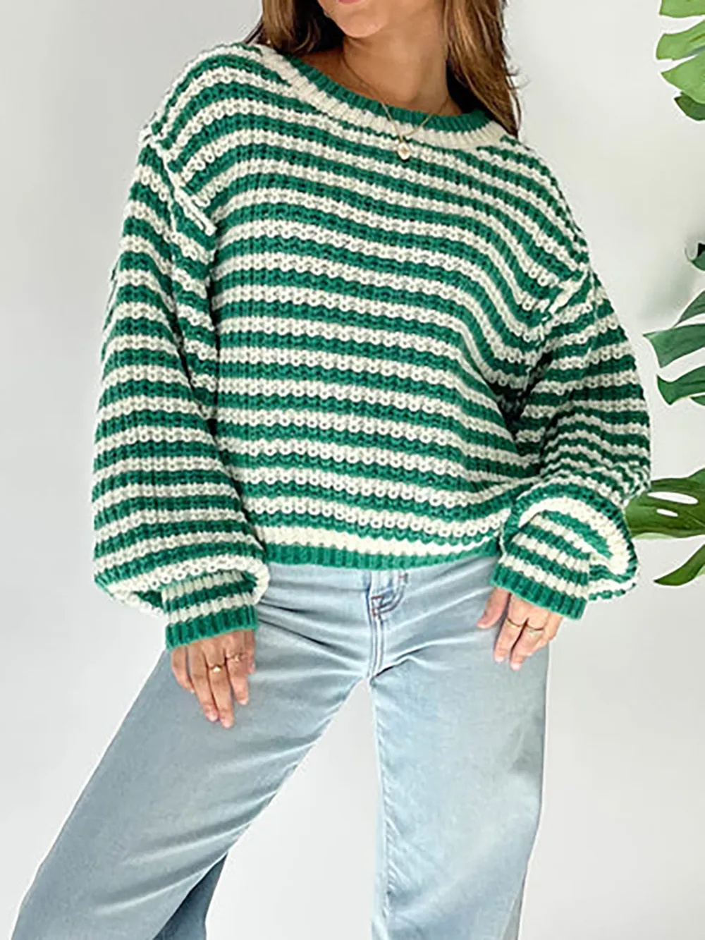 Oversized Striped Drop Shoulder Sweater, image 6