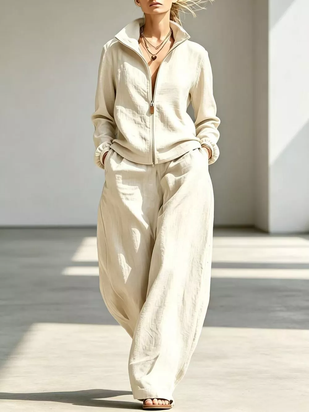 Full Size Zip-Up Jacket and Wide-Leg Pants Set Plus Size, image 10