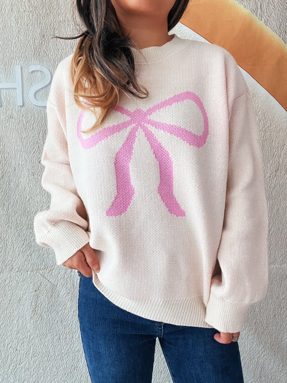 Bow Pattern Casual Long Sleeve Sweater, image 2