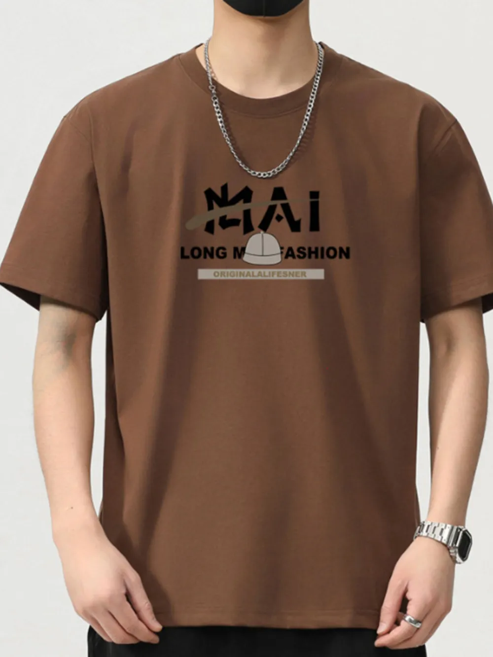 Men's Plus Size Letter Round Neck Short Sleeve T-Shirt, image 5