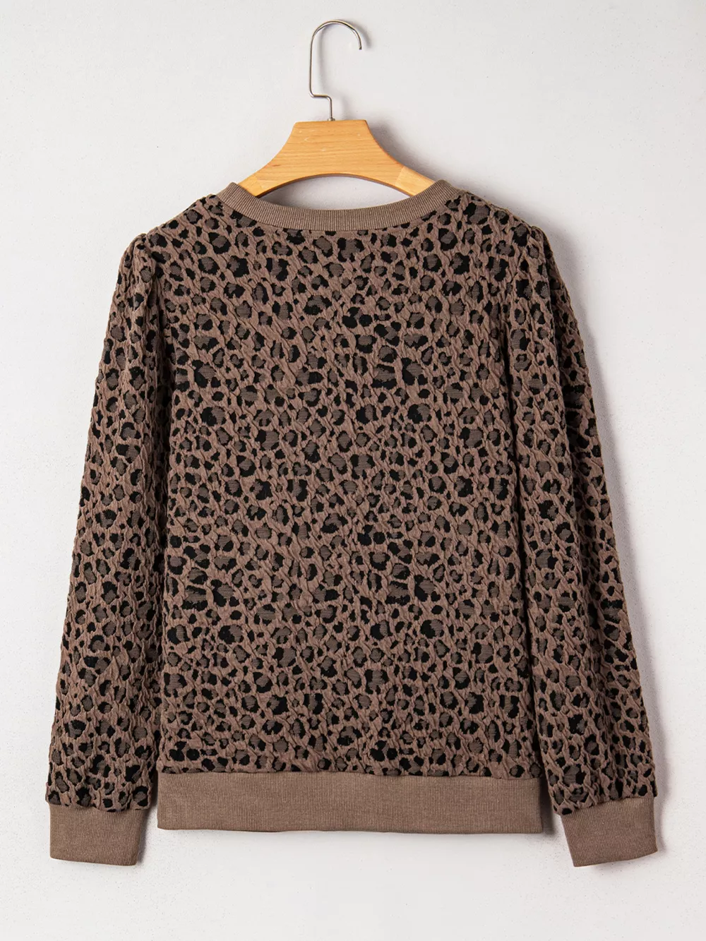 Ribbed Trim Leopard Print Long Sleeve Top, image 4