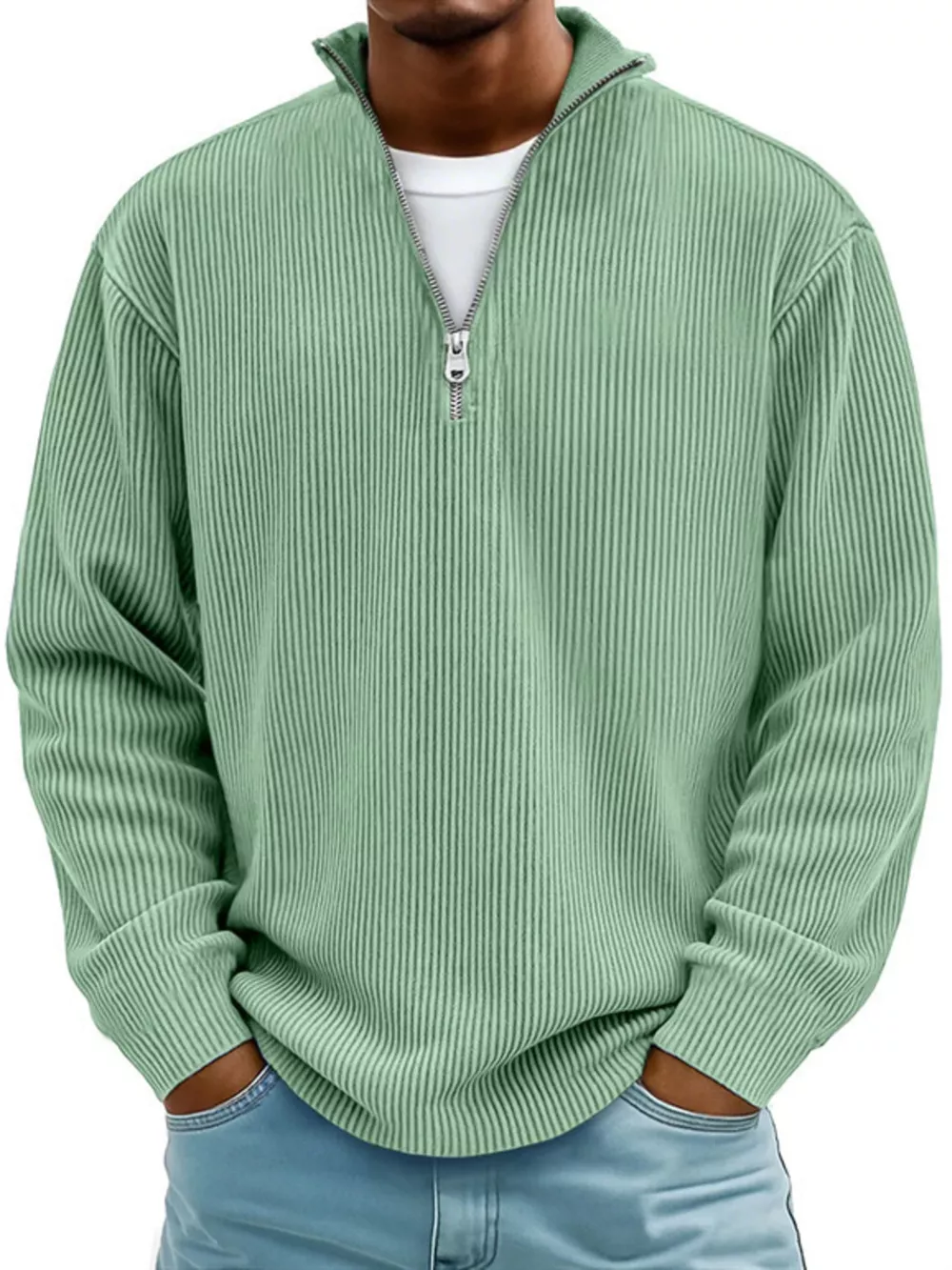 Men's Full Size Corduroy Quarter Zip Pullover Sweatshirt Plus Size, image 2