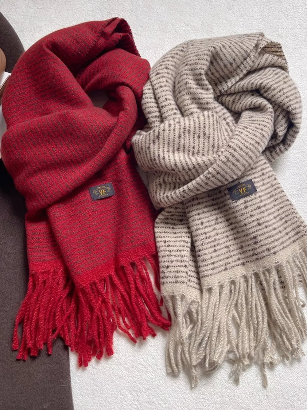 Warm Striped Tassel Scarf, image 6