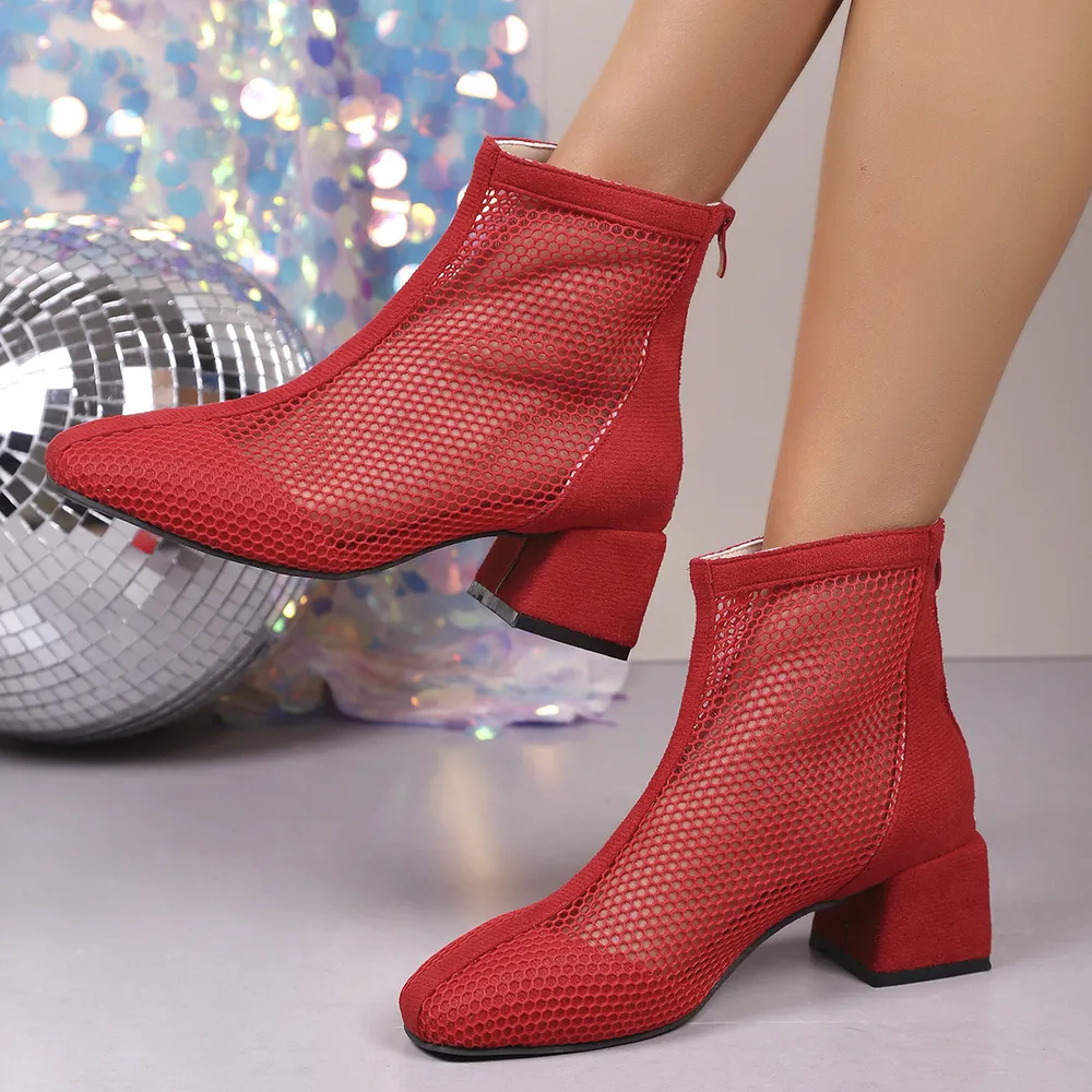 Mesh Block Heel Boots, image 2
