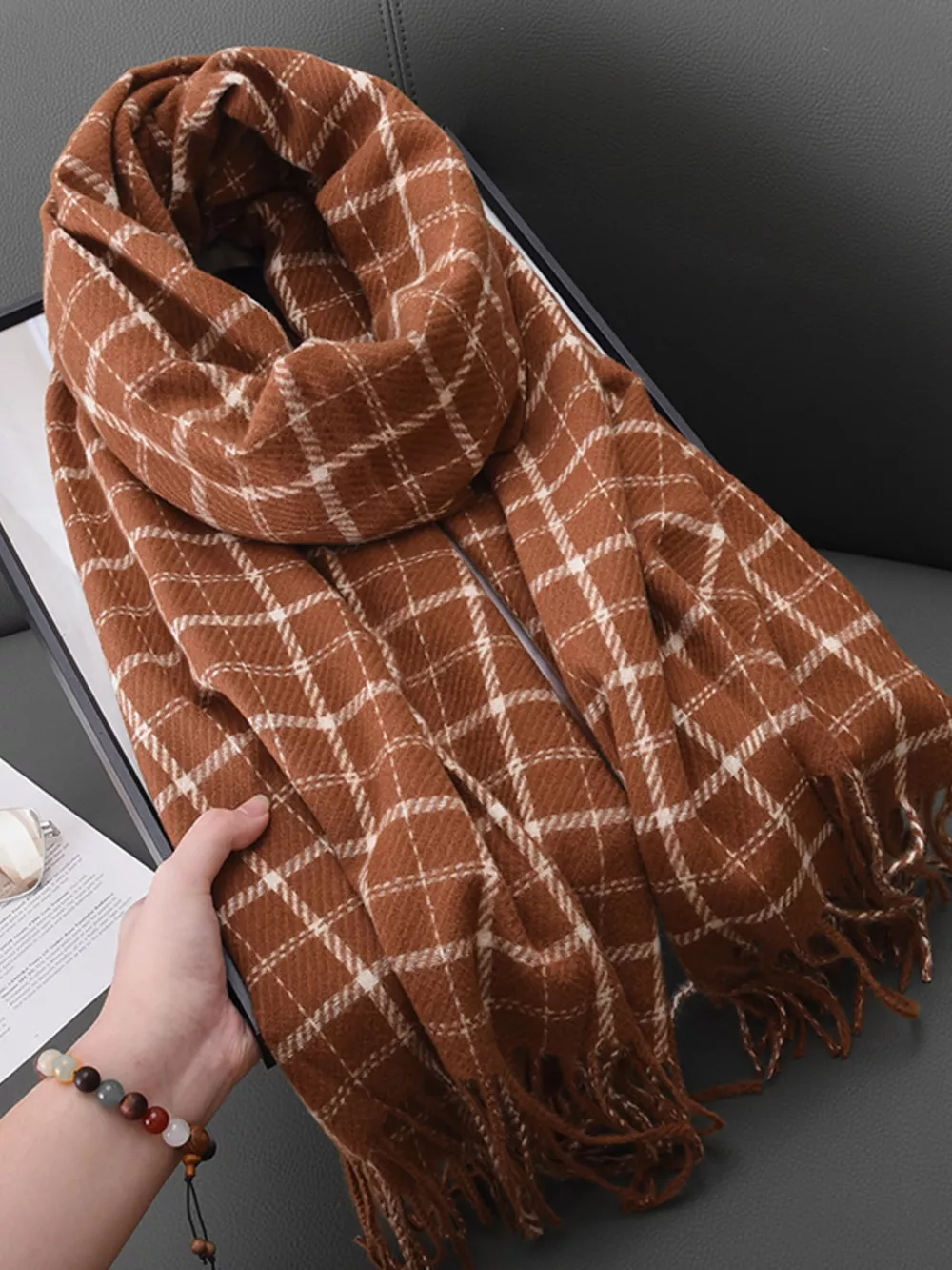 Classic Plaid Fringe Scarf, image 3